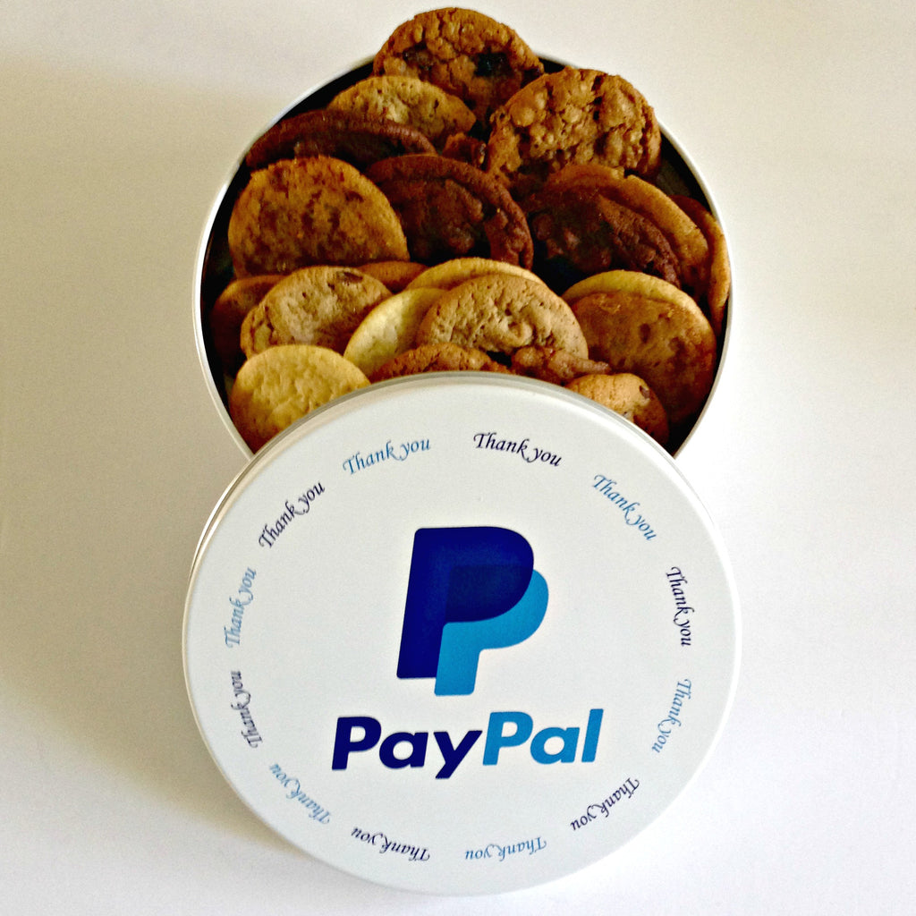 Pay Pal 2 lb. Cookie tin with 64 cookies-(Snickerdoodle & Chocolate Chip)